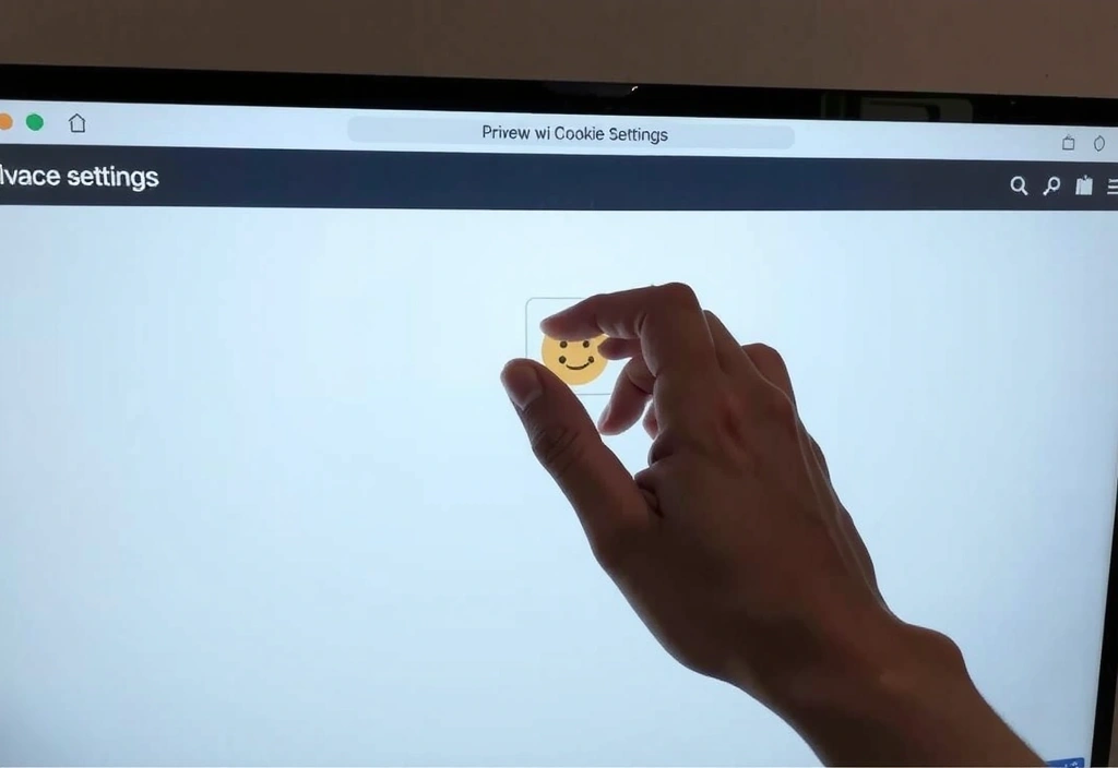 Hand klickt auf Cookie-Einstellungs-Symbol auf einem Bildschirm